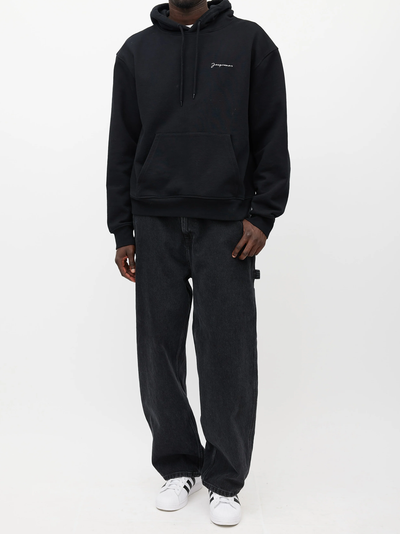Jacquemus Signature Embroidered Logo Hoodie in Black
