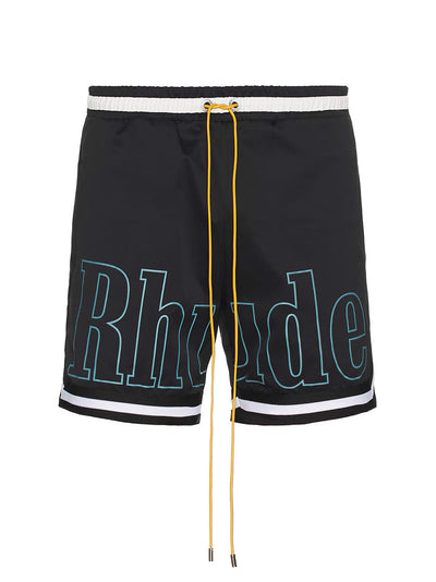 Rhude Exclusive Blue Outline Logo Swim Shorts in Black
