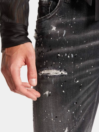 Dsquared2 Paint Splatter Rhinestone Skater Jeans in Black