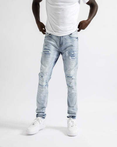 Magiri Paris Distressed Ripped Jeans in Light Blue