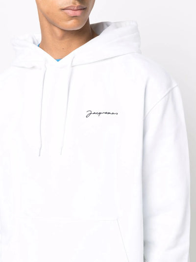 Jacquemus Signature Embroidered Logo Hoodie in White