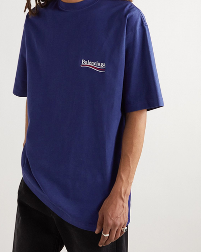 Balenciaga Political Campaign Embroidered Logo T-Shirt in Blue