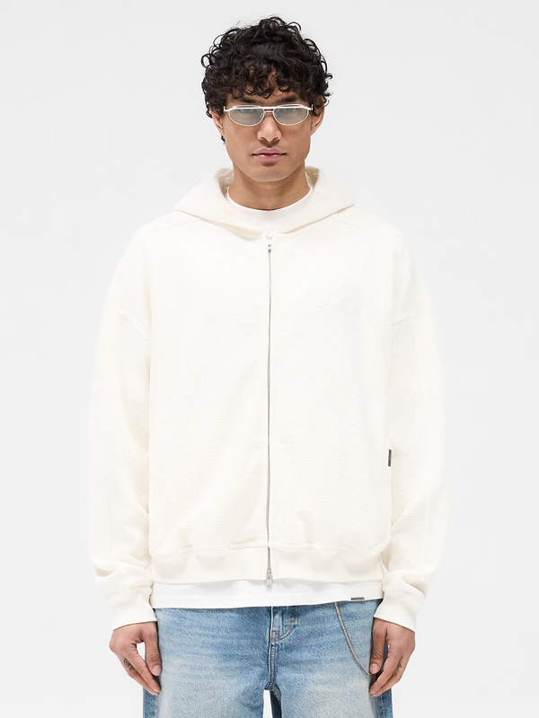Represent Waffle Zip-Up Hoodie in White