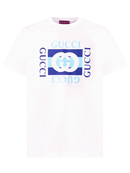Gucci Interlocking 'G' Blue Logo T-Shirt in White