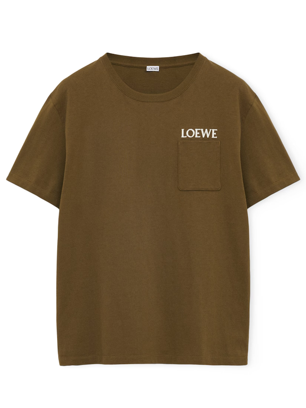 Loewe Pocket Embroidered Logo T-Shirt in Khaki Green