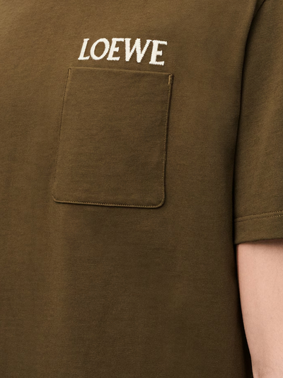 Loewe Pocket Embroidered Logo T-Shirt in Khaki Green