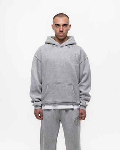 Magiri Embroidered Acid Wash Hoodie in Washed Oatmeal