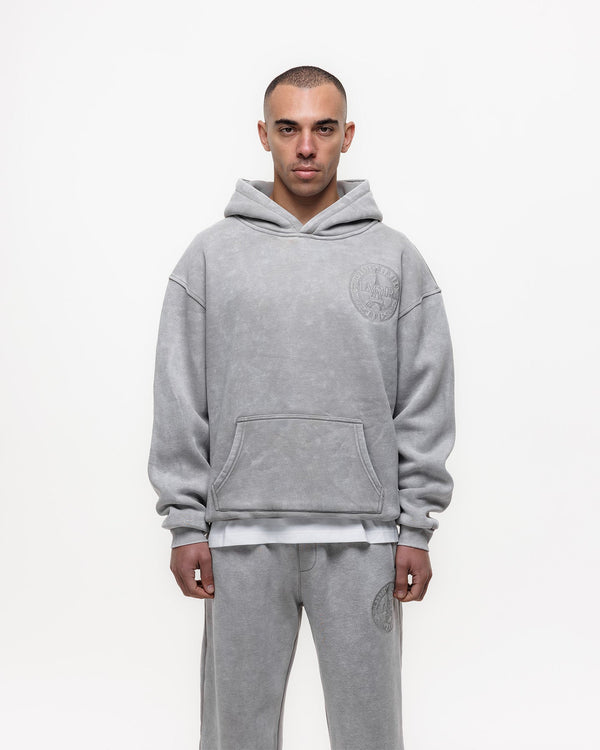 Magiri Embroidered Acid Wash Hoodie in Washed Oatmeal