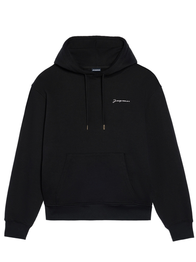 Jacquemus Signature Embroidered Logo Hoodie in Black