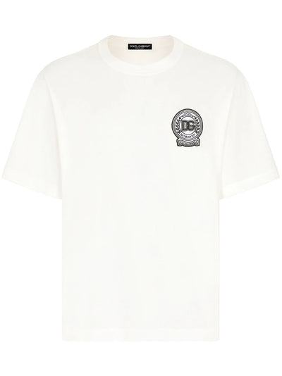 Dolce & Gabbana Roman Numerals Crest Embroidered Logo T-Shirt in White