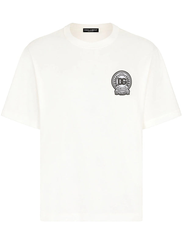 Dolce & Gabbana Roman Numerals Crest Embroidered Logo T-Shirt in White