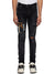 Amiri Leather Staggered Logo Ripped Jeans in Black