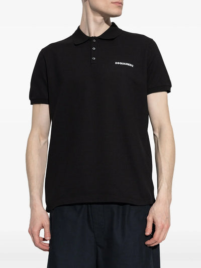 Dsquared2 Logo Print Piqué Polo Shirt in Black