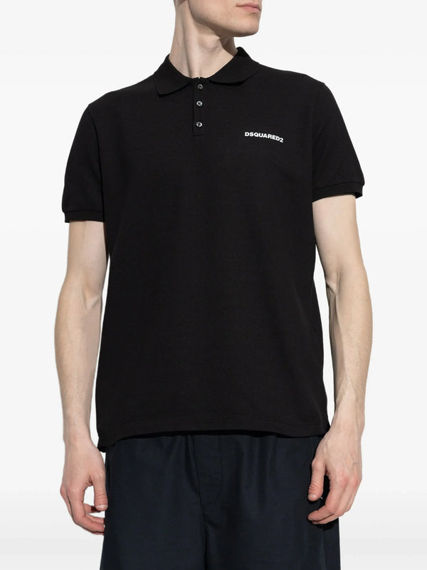Dsquared2 Logo Print Piqué Polo Shirt in Black